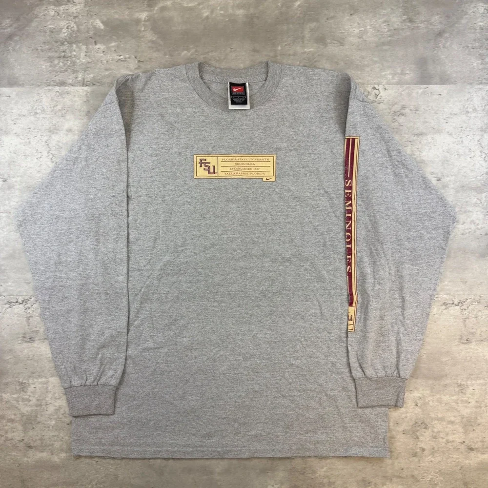 Vintage Nike Team FSU Florida State Long Sleeve Shirt Gray Mens Large